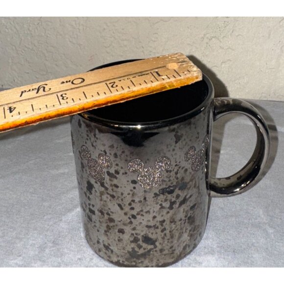 Disney Metallic Black Mug W/ Glitter Mickey Heads 4" Tall X 3.5" Diameter - Picture 6 of 6